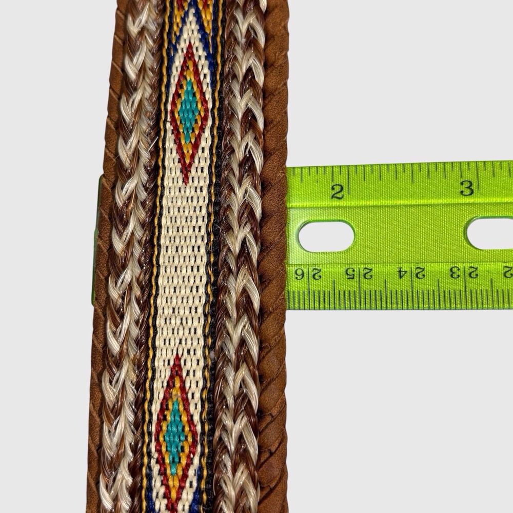 Tony Lama Leather Belt Men's Sz 34 Western Badlands Horsehair Ribbon Inlay Brown - Picture 6 of 12